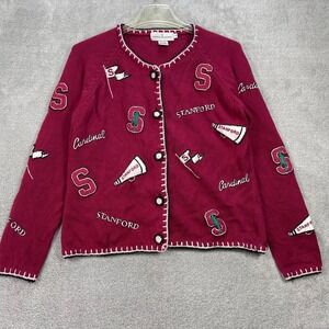 Vintage Stanford University Cardinals Cardigan Sweater Women M Burgundy Patches